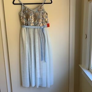 Zunie Long Dressy Girl Dress Blue and Gold Sequins Size 12 NWT